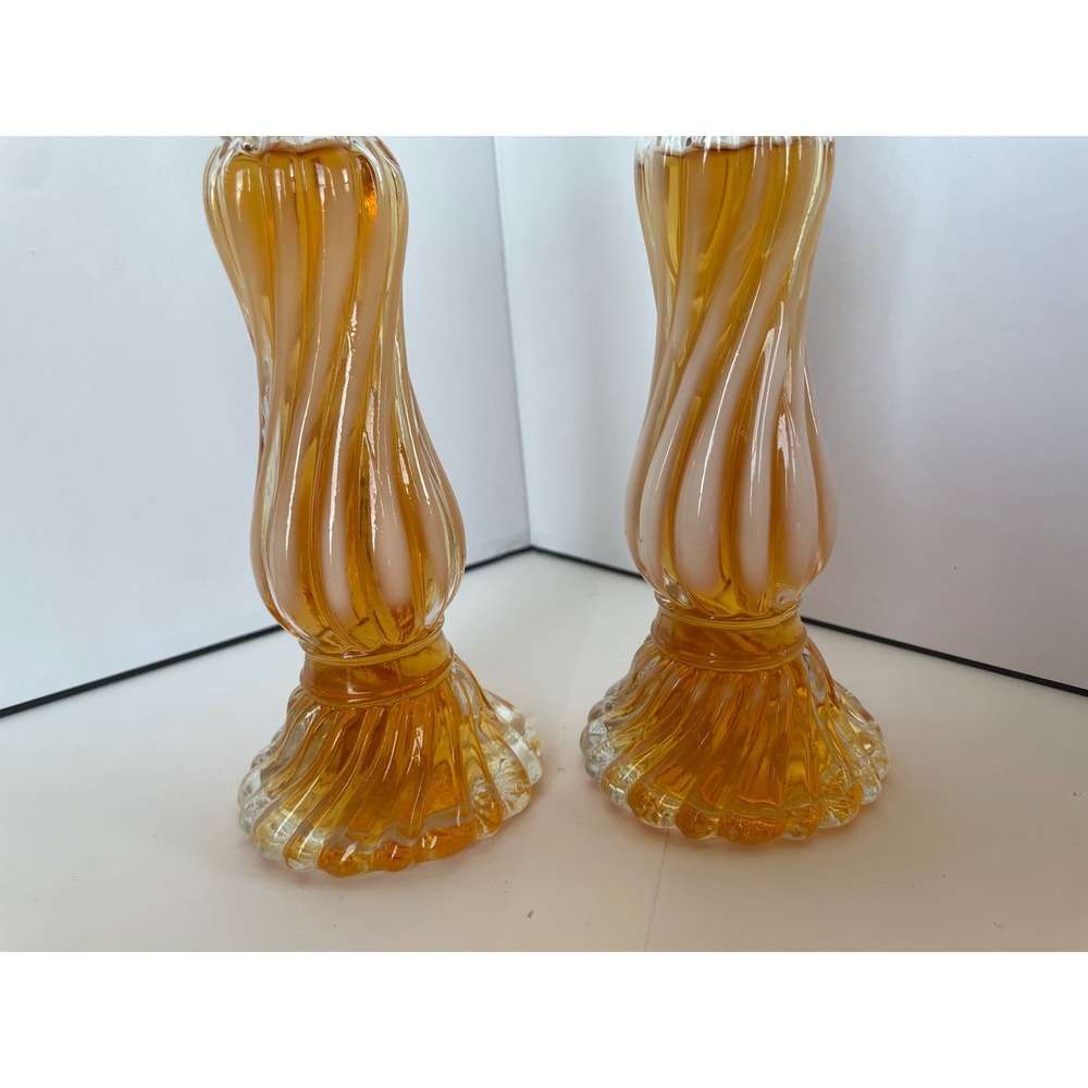 Vintage Avon Opalique Swirl Glass Candlestick Cologne Bottles - Set of 2 - Picture 5 of 8
